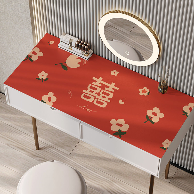 结婚梳妆台桌布红色喜庆用品卧室订婚房布置化妆台皮革桌面垫子,居家布艺,桌布,淘宝优惠券,粉丝福利购,淘宝优惠卷