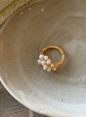 挽里天然手工淡水珍珠戒指 小众设计感气质复古细线缠绕气质女戒