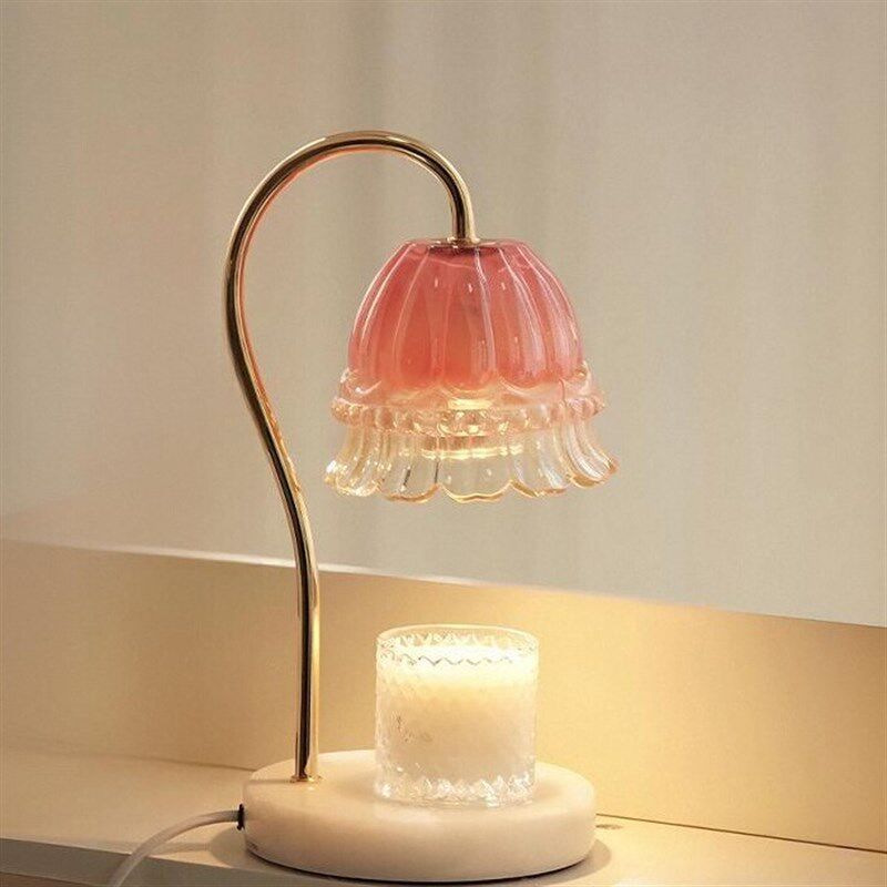 粉色香熏融蜡灯无火香氛蜡烛卧室床头台灯高级感氛围大理石融烛灯