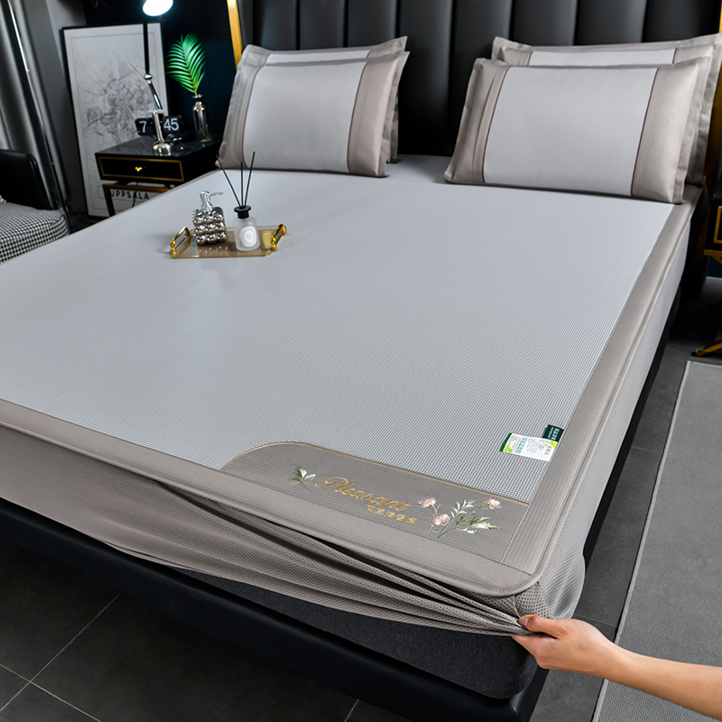 夏天冰丝凉席床笠款三件套可水洗双人家用1.8米防滑床单席子1.5m