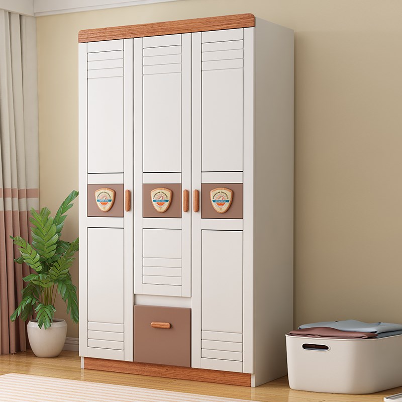 现代简约实木儿童衣柜女孩卧室家用女生1.2m三门衣橱收纳储物柜子