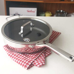 26cm不粘煎炒锅不锈钢平底锅不粘锅加高加厚复底有侧耳电磁炉燃气