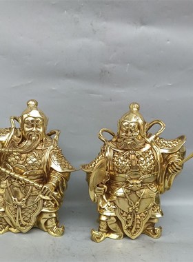 黄铜门神摆件一对秦琼尉迟敬恭程咬金铜像站像客厅装饰品保平安