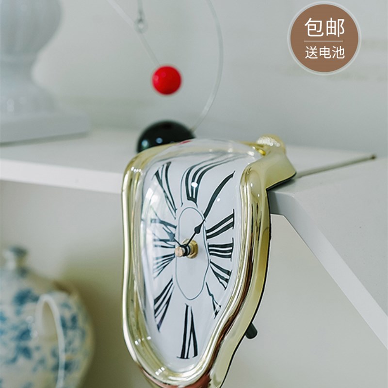 西班牙达利融化扭曲钟表抽象艺术记忆的永恒桌面静音挂钟装饰道具