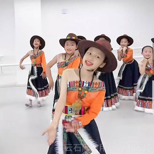 高档抖音彝老师的《悠悠定同藏舞裙习民族风格》表康演服装练裙