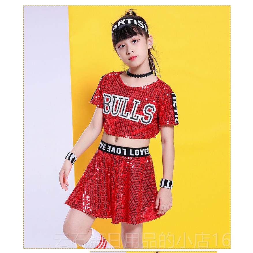 高档儿童爵士啦舞演出服女童嘻服哈街舞套装装幼儿啦队健美操表演