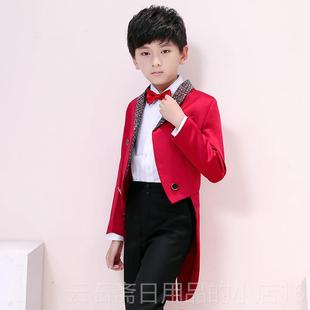 高档儿童持红色礼男童燕尾服男孩主婚礼魔术指挥钢服琴演出韩版黑