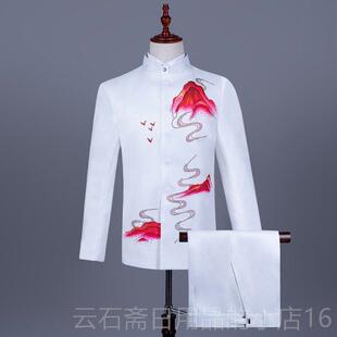 高档男演艺考国风中山装套装舞台大合中唱服主持红出歌表演服民族