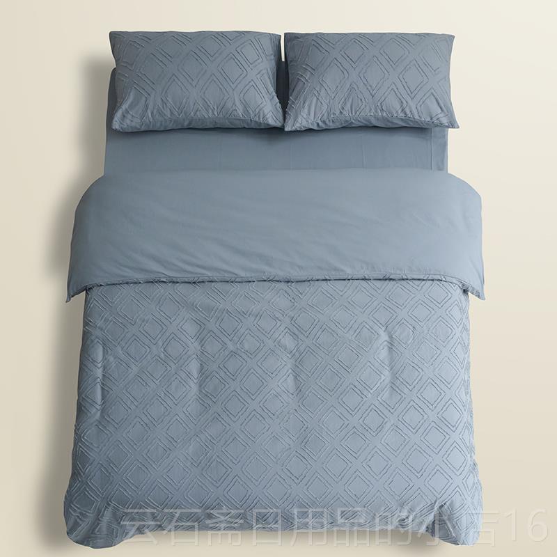 高档i*ns北欧四件套公2主风全棉床品色剪花水洗棉被套床单0022白0