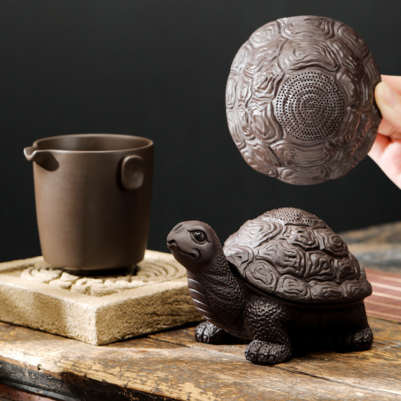 创意紫砂乌龟一体茶漏茶滤茶叶过滤器滤茶器功夫茶具配件茶宠摆件