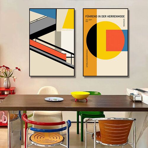 Bauhaus包豪斯绘画抽象几何色块图案装饰画波普风艺术设计师挂画
