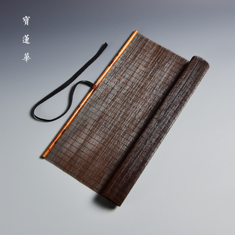 红湘妃竹镶边大漆特细竹丝茶席 茶道席 生漆竹席桌旗隔热茶垫竹帘