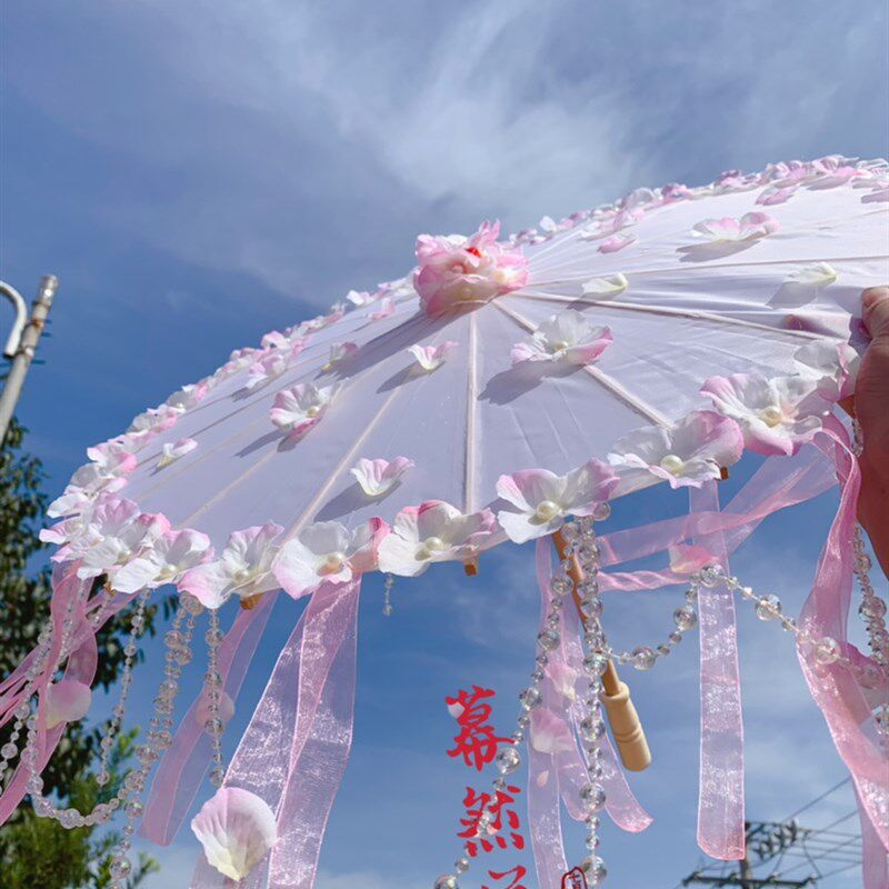 幕然居儿童小花伞遮阳超仙舞蹈摄影花伞汉服配饰Lolita飘带珠链伞