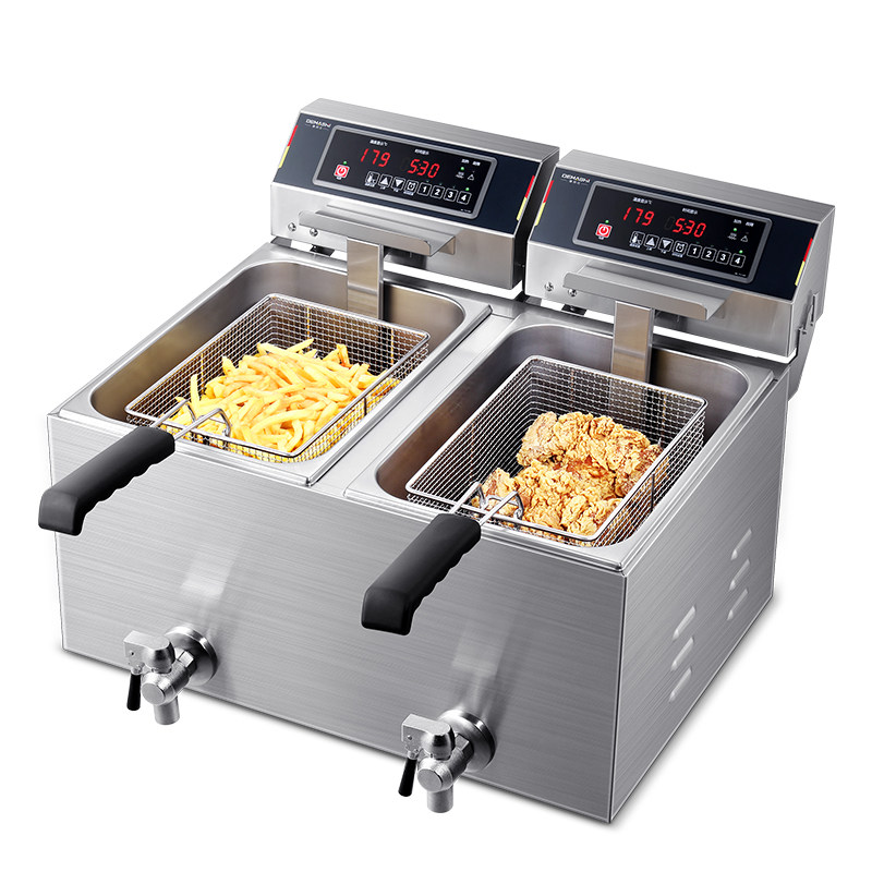德玛仕油炸锅商用电炸炉双缸大容量加厚炸鸡排薯条串薯塔机油炸机