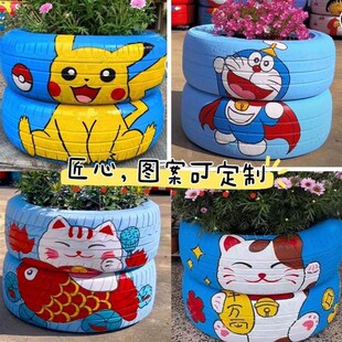 幼儿园轮胎装 饰创意纯色彩绘工艺品轮胎花盆家庭摆件彩绘轮胎成品