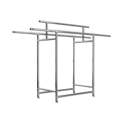 加厚不锈钢三杆伸缩可折叠晾衣架阳台家用室外落地晒衣架凉衣架子