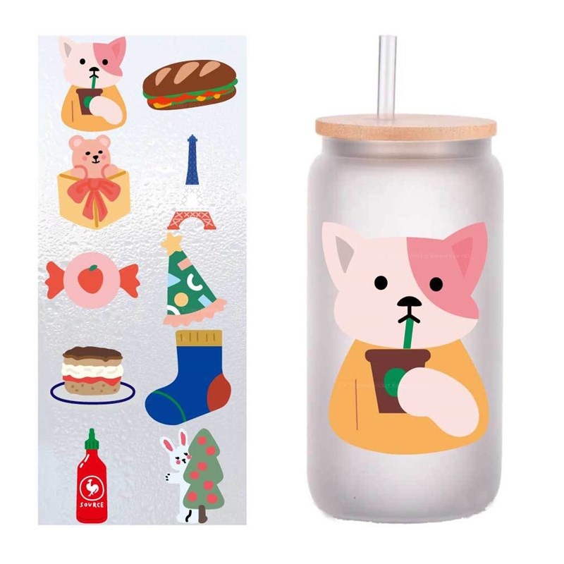 10张四英寸卡通韩国风可爱UV转印贴纸水晶标签玻璃杯贴纸定制