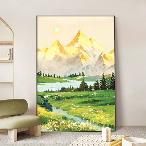 日照金山装饰画山水风景沙发背景墙挂画客厅落地壁画高级感玄关画