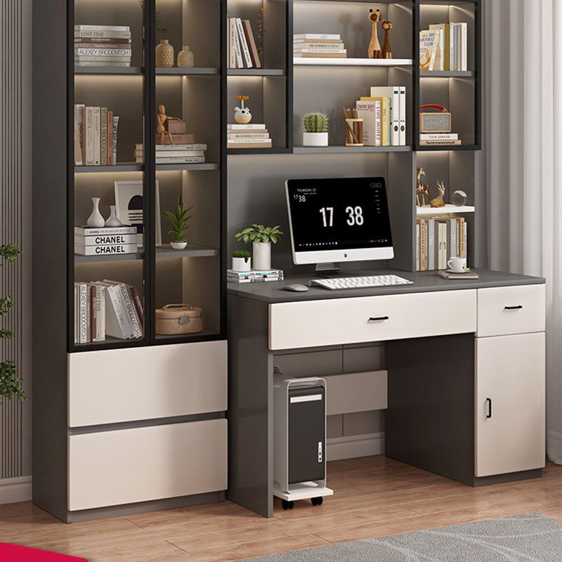 松堡王国书桌书架一体桌实木儿童学习桌书柜组合电脑桌卧室家用学