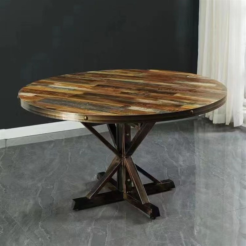 复古工业风圆桌商用桌椅餐饮店火锅仿古餐桌餐厅圆桌追忆全套组合