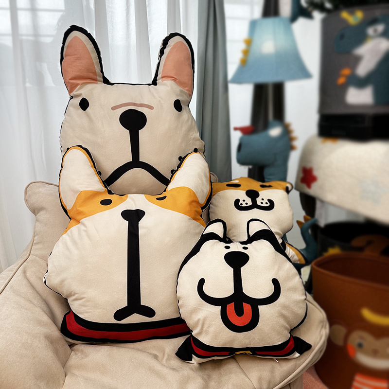 卡通可爱小狗个性创意抱枕午睡枕沙发靠枕手绘儿童房卧室软装舒适