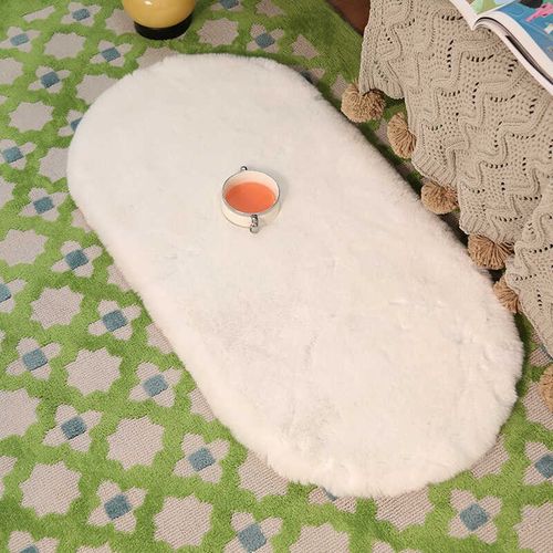 椭圆形小地毯家用床边地毯卧室床前毯超柔软仿兔毛地垫加厚加密