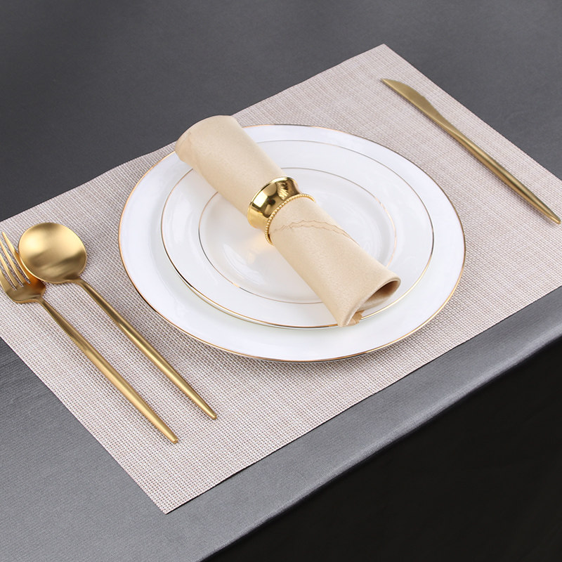 欧式样板房餐具摆台套装酒店餐盘金边骨瓷盘子刀叉西餐牛排家用盘