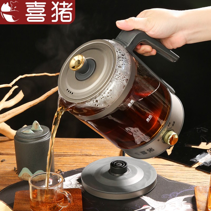 喜猪升级大容量1.3升滤网蒸泡煮茶器玻璃保温黑茶老白茶煮茶器L