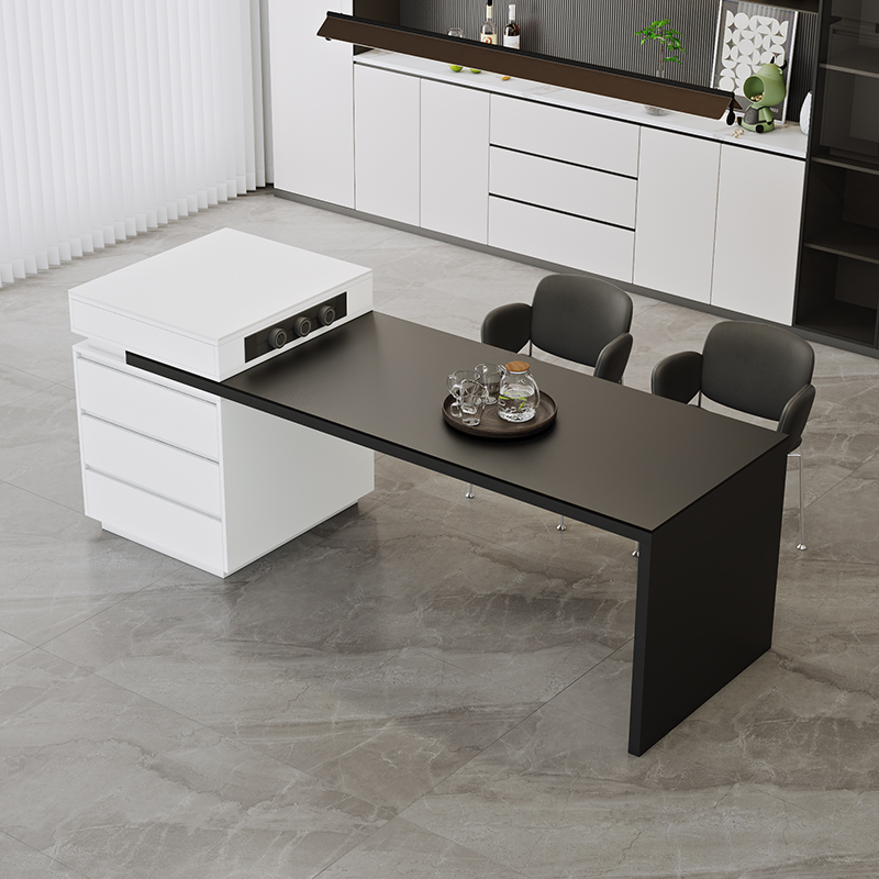 可伸缩岛台餐桌一体现代简约饭桌岩板小户型多功能意式极简中岛台