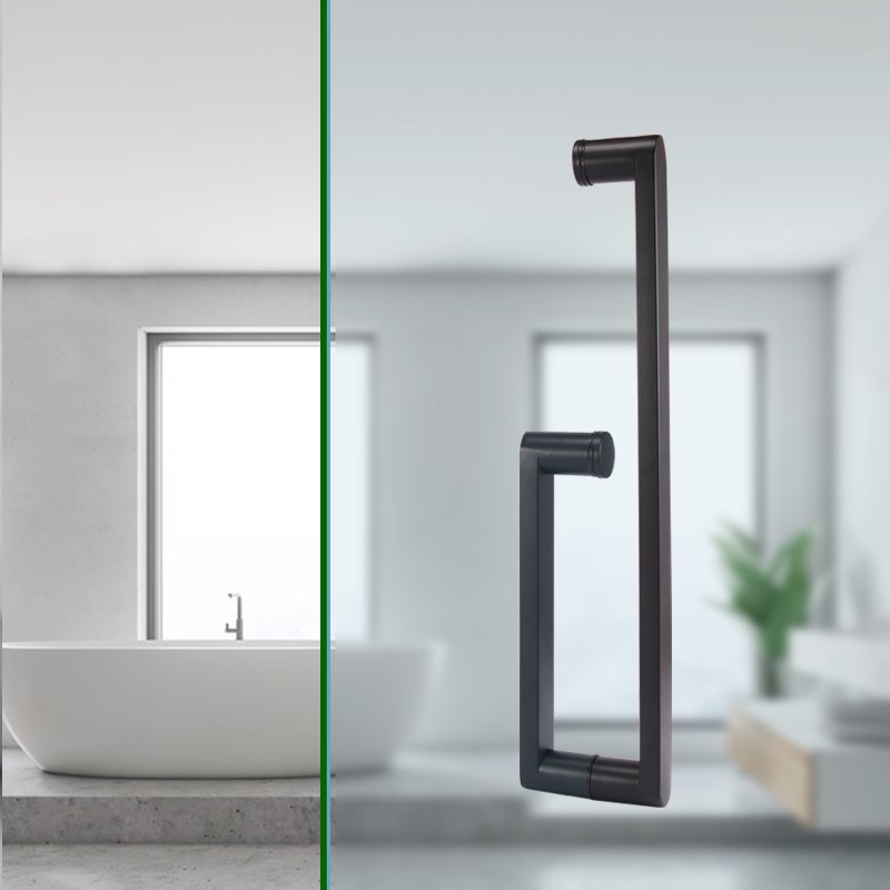 浴室淋浴房玻璃门拉手L型卫生间开门移门推拉门把手30不锈钢黑色