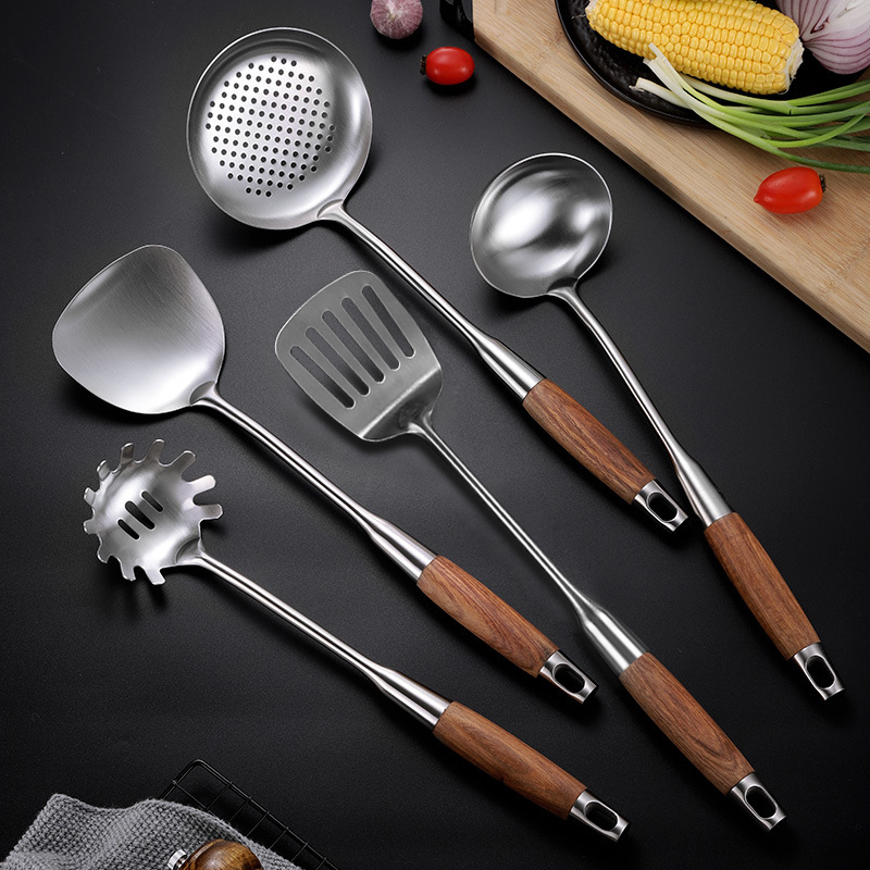 锅铲30不锈钢花梨木防烫铲勺装厨具长柄煎鱼炒菜铲子汤勺漏勺