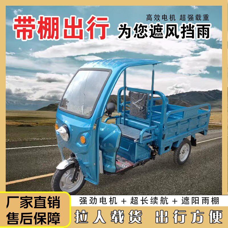 电动三轮车带棚半封闭拉货载货农用快递送货接送孩子老年摆摊电瓶