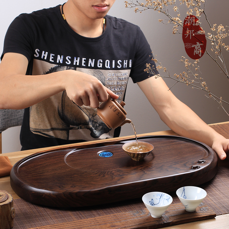 黑檀木茶盘鸡翅木茶盘 整块实木茶托盘 大号小号圆 茶台茶海茶池