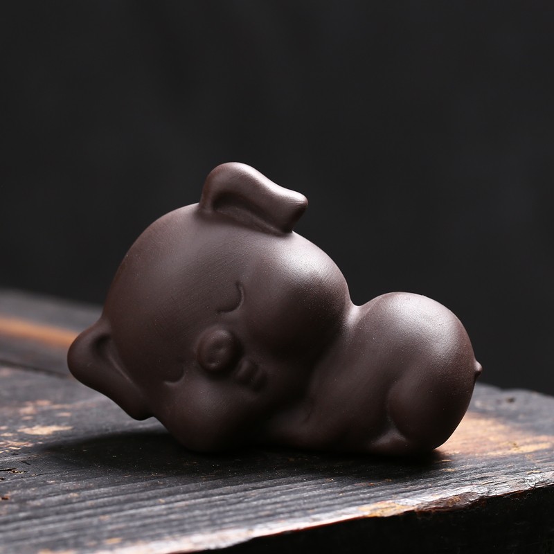 精品紫砂招财小猪茶宠摆件 可养创意茶玩茶艺茶台小玩件茶具配件