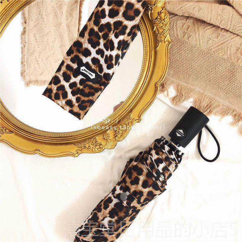 正品韩国古女雅风豹纹三折自动复伞防紫外线抗风性感小野泫猫网红