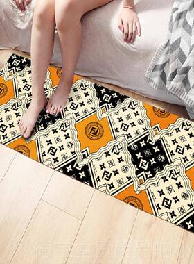 正品橙色床边地毯室卧床边毯轻奢床大H地垫小地毯垫子床前尾长条