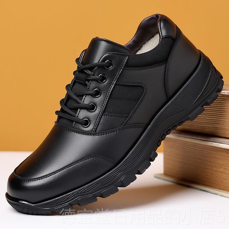 正品Pl皮over皮鞋男士真练户外训鞋闲鞋保暖棉鞋黑色厚休底工作运