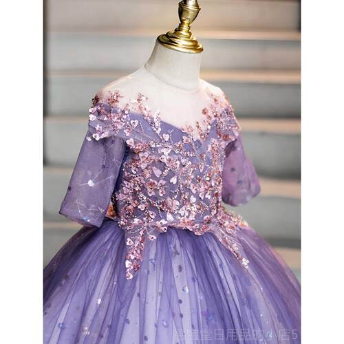 正品儿紫色礼服女童高端公主裙宝演宝生日花童人童主持钢琴出服蓬