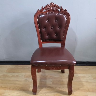 欧式餐椅家用白色雕花实木餐桌椅子酒店餐厅单人靠背麻将软包皮椅