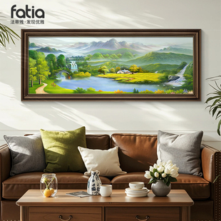 聚宝盆山水画客厅挂画风景手绘油画沙发背景墙装饰画西墙聚财壁画