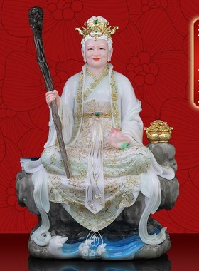 汉白玉泰山老奶奶像体16寸碧霞元君神像家用桌面摆件白衣泰山奶奶