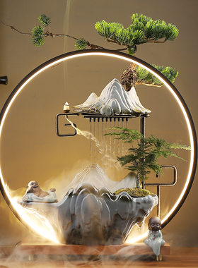 创意中式流水生财摆件陶瓷循环水家居加湿喷泉办公室玄关开业礼品