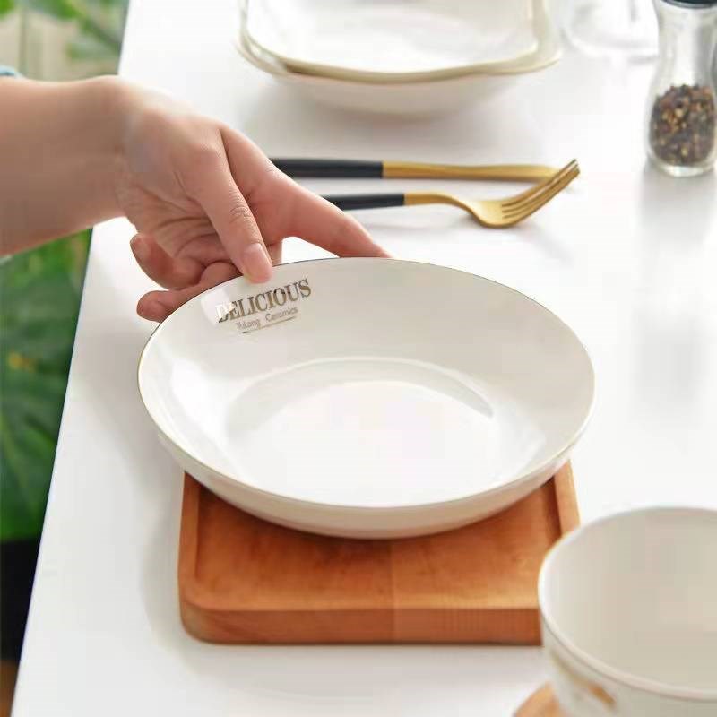 玉珑陶瓷餐具家用盘子菜盘凉菜盘热菜盘方盘圆盘大号盘微波炉适用