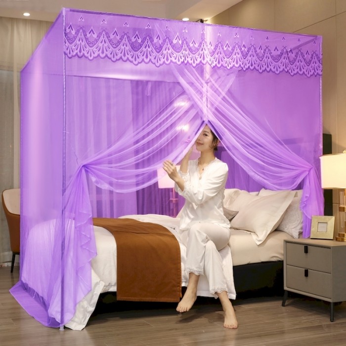 单开门蚊帐家用公主风加密帐纱加粗支架1.2m1.5m双人