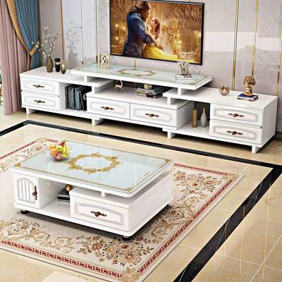 钢化玻璃简约现代客厅茶几电视柜组合套装小户型家用欧式伸缩茶几