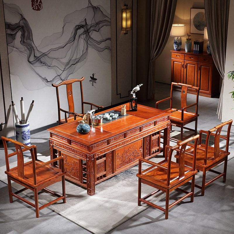 高端花梨木茶桌椅组合红木茶台办公室客厅家用中式实木茶几