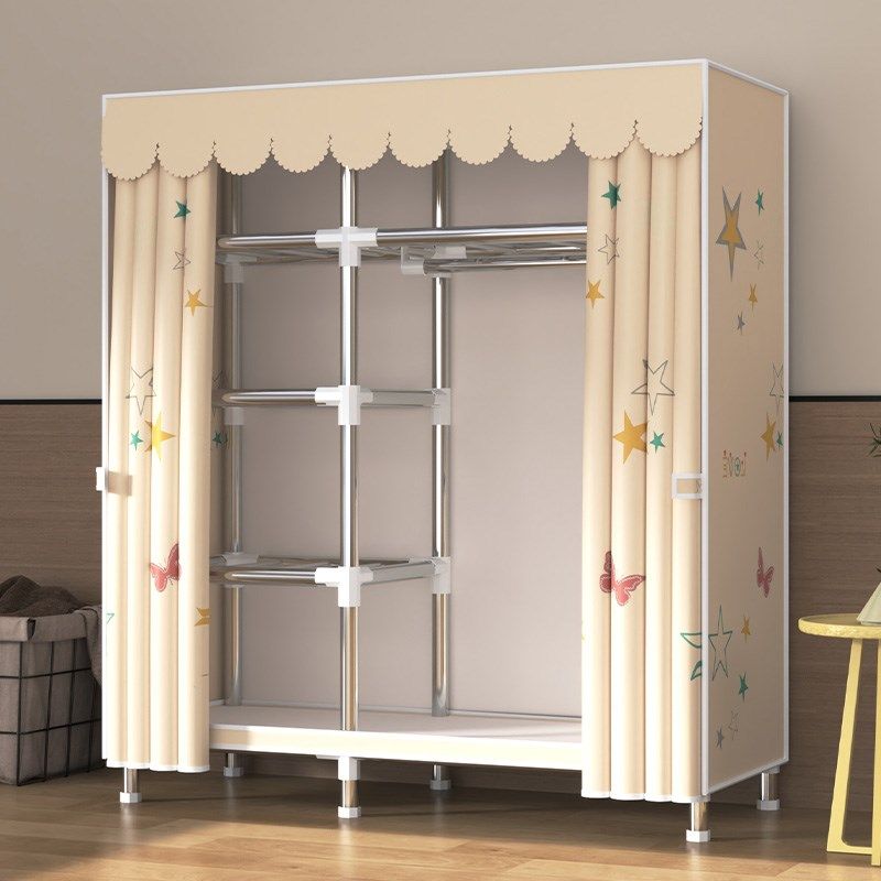 简易衣柜卧室家用出租房单人组装布衣柜全钢架结实耐用小型衣橱柜