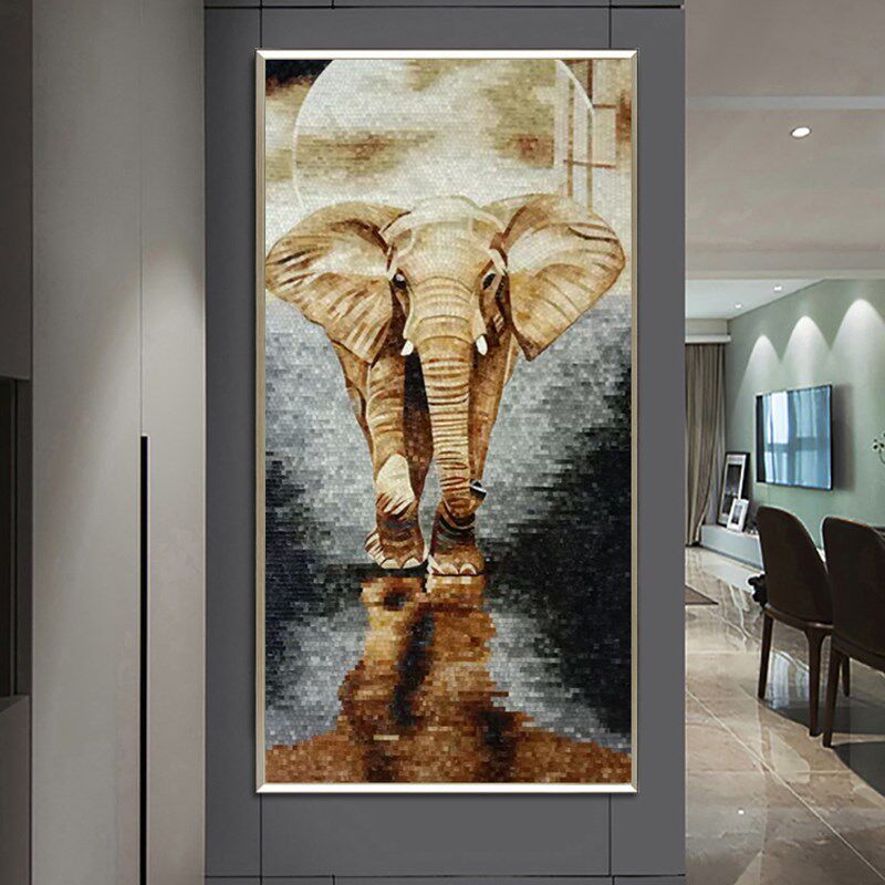 定制艺术壁画马赛克剪画瓷砖玄关装饰挂画背景墙客厅餐厅大象图案