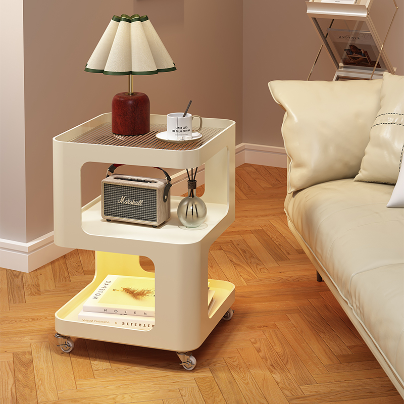 奶油风创意沙发边几简约现代小型床头边柜客厅家用移动茶几小推车