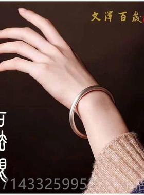 高档圆999雪花银光闭实心足银饰银手镯古法传承圈简约手工定制 1